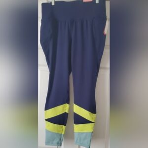 Lane Bryant Blue and Lime Track Pants with Color-Block Design